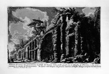 Vue des murs qui entouraient les pentes du Mont Célius, sur lesquelles se trouvait le Nymphée de Néron, et qui ornaient le Stade de Domitien